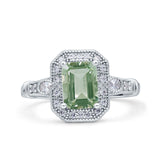 Art Deco Emerald Cut Halo Bridal Ring