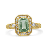 Art Deco Emerald Cut Halo Bridal Ring