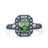 Art Deco Emerald Cut Halo Bridal Ring