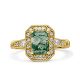 Art Deco Emerald Cut Halo Bridal Ring