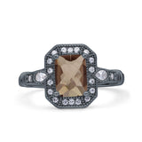 Art Deco Emerald Cut Halo Bridal Ring