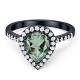 Pear Teardrop Natural Stone Halo Ring