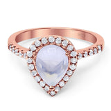 Pear Teardrop Natural Stone Halo Ring