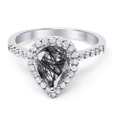 Pear Teardrop Natural Stone Halo Ring