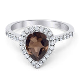 Pear Teardrop Natural Stone Halo Ring