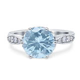 Round Natural Aquamarine Beaded Promise Ring 925 Sterling Silver