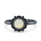 Oxidized Beaded Flower Oxidized Ring
