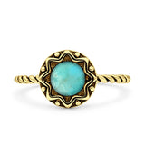 Minimalist 10mm Turquoise Floral Twisted Rope Oxidized Ring 925 Sterling Silver
