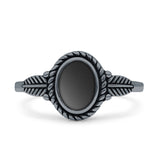 Minimalist 10mm Black Onyx Twisted Rope Leaf Oxidized Ring 925 Sterling Silver