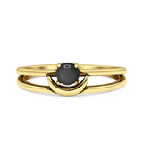 Minimalist 6mm Black Onyx Moon Oxidized Ring 925 Sterling Silver