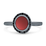 Minimalist 10mm Red Onyx Solitaire Oxidized Ring 925 Sterling Silver