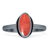Oval 10mm Red Coral Oxidized Solitaire Ring 925 Sterling Silver