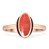 Oval 10mm Red Coral Oxidized Solitaire Ring 925 Sterling Silver