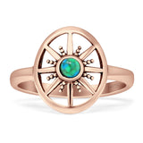 Turquoise Round 14mm Compass Ring Oxidized 925 Sterling Silver