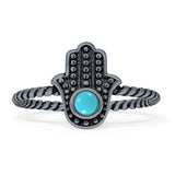 Hamsa Hand Ring 11.7mm Twisted Rope Turquoise Oxidized 925 Sterling Silver
