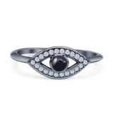 Minimalist 6.7mm Round Black Agate Evil Eye Ring Oxidized 925 Sterling Silver