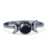 Minimalist 6.2mm Round Black Agate Moon Ring Oxidized 925 Sterling Silver