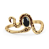Minimalist 11.8mm Oval Black Agate Snake Ring Oxidized 925 Sterling Silver
