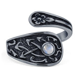 Minimalist 16.4mm Round Moonstone Spoon Ring Oxidized 925 Sterling Silver