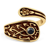 Minimalist 16.4mm Round Black Agate Spoon Ring Oxidized 925 Sterling Silver