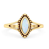 Marquise 11.6mm Lab Created White Opal Beaded Ring Oxidized 925 Sterling Silver