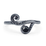 Minimalist Round Black Agate Tentacle Octopus Ring Oxidized 925 Sterling Silver