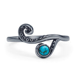 Minimalist Round Turquoise Tentacle Octopus Ring Oxidized 925 Sterling Silver