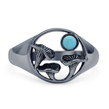 Minimalist 11.5mm Round Turquoise Mushroom Ring Oxidized 925 Sterling Silver