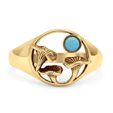 Minimalist 11.5mm Round Turquoise Mushroom Ring Oxidized 925 Sterling Silver