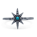 Round Turquoise Starburst Ring Oxidized Beaded 925 Sterling Silver