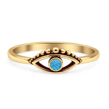 Minimalist 5.4mm Round Lab Created Blue Opal Evil Eye Ring Oxidized 925 Sterling Silver