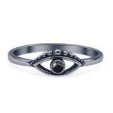 Minimalist 5.4mm Round Black Agate Evil Eye Ring Oxidized 925 Sterling Silver