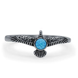 Minimalist 8.2mm Round Lab Created Blue Opal Eagle Ring Oxidized 925 Sterling Silver