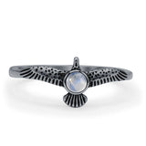 Minimalist 8.2mm Round Moonstone Eagle Ring Oxidized 925 Sterling Silver