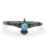 Minimalist 8.2mm Round Turquoise Eagle Ring Oxidized 925 Sterling Silver