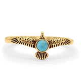 Minimalist 8.2mm Round Turquoise Eagle Ring Oxidized 925 Sterling Silver