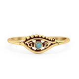 Minimalist 6mm Round Turquoise Eye Ring Oxidized 925 Sterling Silver