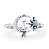 Oxidized Cat On Moon & Star Ring