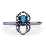 Minimalist 11.5mm Oval Lab Created Blue Opal Spider Ring Oxidized 925 Sterling Silver