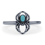Minimalist 11.5mm Oval Turquoise Spider Ring Oxidized 925 Sterling Silver