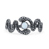 Minimalist 9.6mm Lab Created White Opal Snake Ring 925 Sterling Silver
