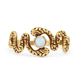 Minimalist 9.6mm Lab Created White Opal Snake Ring 925 Sterling Silver