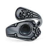 Minimalist 19mm Black Onyx Silver Spoon Oxidized Ring 925 Sterling Silver