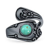 Minimalist 19mm Turquoise Silver Spoon Oxidized Ring 925 Sterling Silver