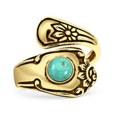 Minimalist 19mm Turquoise Silver Spoon Oxidized Ring 925 Sterling Silver