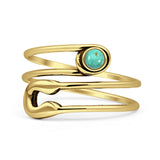 Minimalist 12.5mm Turquoise Safety Pin Oxidized Ring 925 Sterling Silver