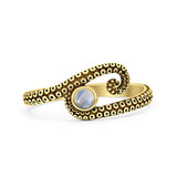 Minimalist 8.7mm Round Moonstone Octopus Tentacle Ring Oxidized 925 Sterling Silver