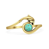 Minimalist 10.8mm Round Turquoise Dolphin Ring Oxidized 925 Sterling Silver