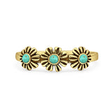 Minimalist 6mm Round Turquoise Flower Ring Oxidized 925 Sterling Silver
