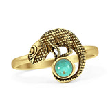 Minimalist 12.5mm Round Turquoise Lizard Ring Oxidized 925 Sterling Silver